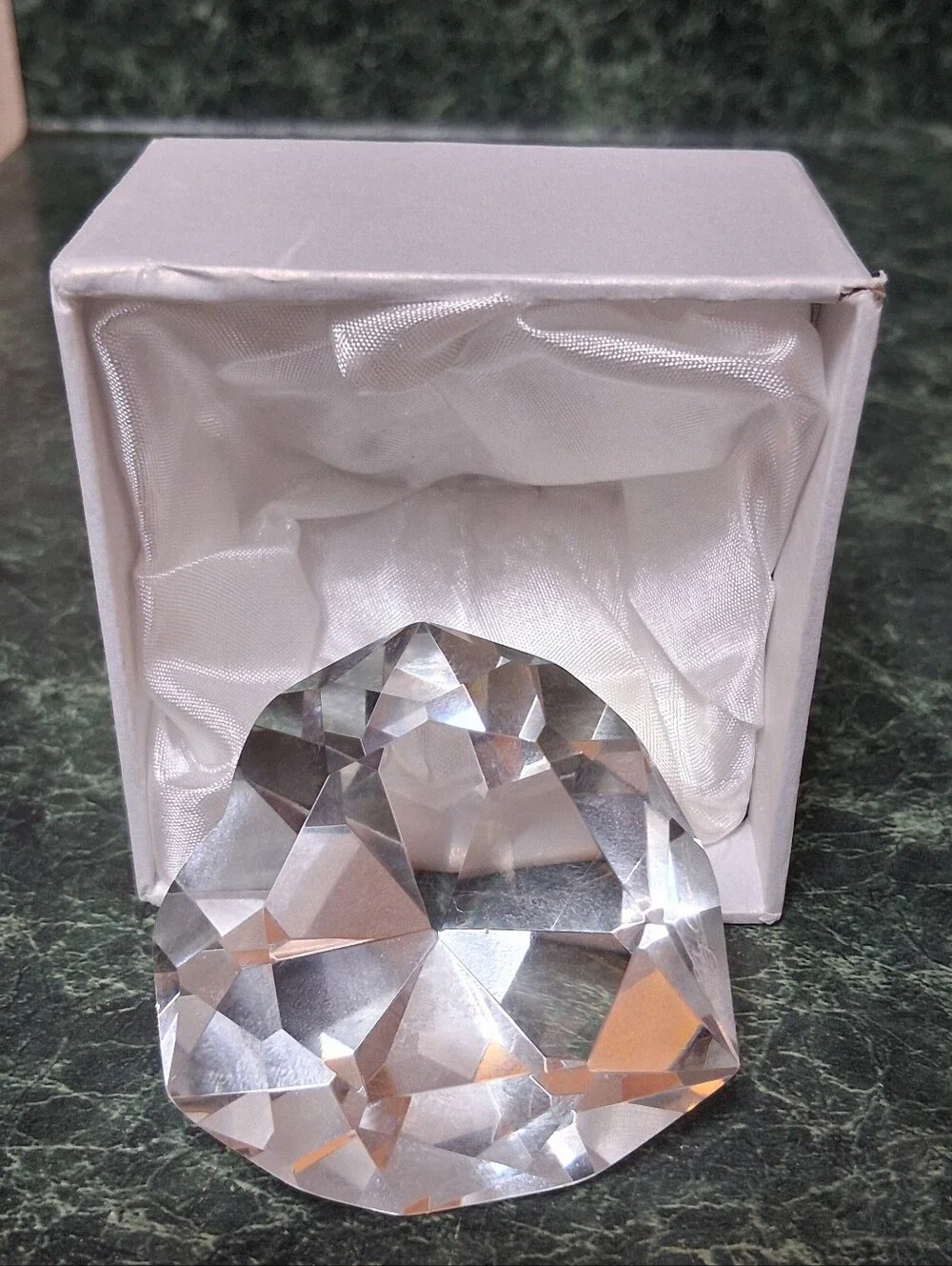 Oleg Cassini Crystal Paperweight Cut Diamond Marquise Clear 2” NIB